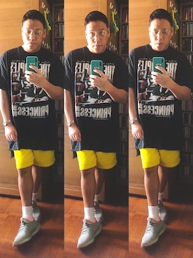 「アイテム（カーゴパンツ、イエロー系）」を使った、Edimundson さん（メンズ・180cm）の春コーディネート