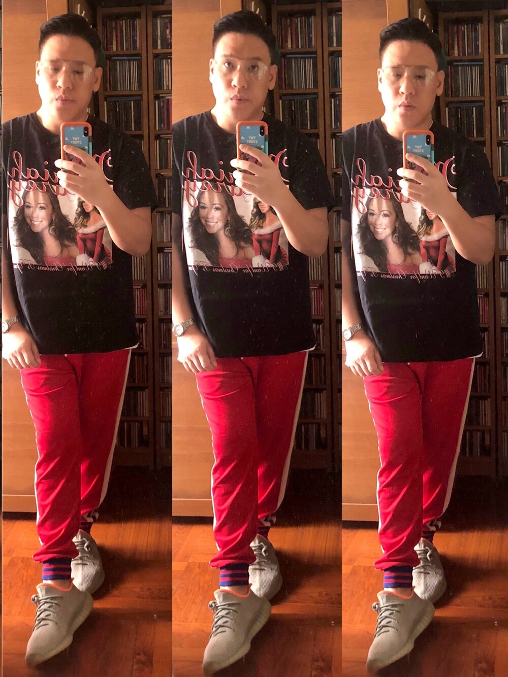 「ootd、街頭穿搭、球鞋、oversize、adidas originals、hkboy、streetstyle、streetwear、streetfashion、秋のコーデ」｜「HOMAGEのアイテム（Tシャツ/カットソー、ブラック系）」を使った、Edimundson さん（メンズ・180cm）の秋コーディネートの1枚目の写真