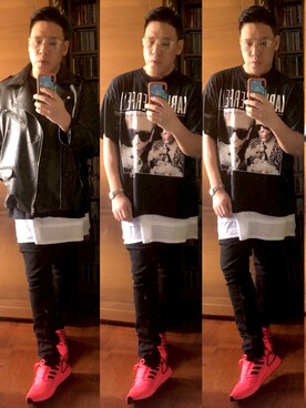 「oversize」｜「アイテム（ライダースジャケット）」を使った、Edimundson さん（メンズ・180cm）の秋コーディネート