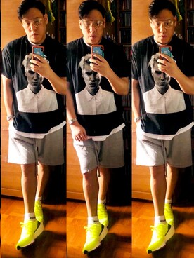 「FOG ESSENTIALS（エフオージーエッセンシャルズ）のアイテム（カーゴパンツ）」を使った、Edimundson さん（メンズ・180cm）の春コーディネート