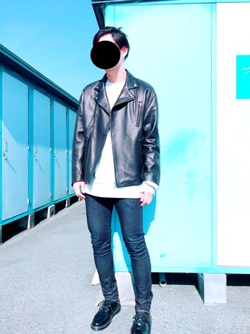「Lui's（ルイス）のアイテム（ライダースジャケット）」を使った、あきらさん（メンズ・175cm）の秋コーディネート