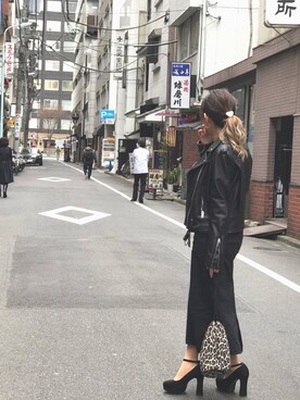 「LEPSIM」｜「アイテム（ライダースジャケット）」を使った、k a h o ☺︎さん（レディース・157cm）の春コーディネート