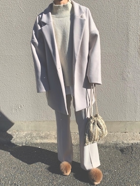 「LOWRYS FARM（ローリーズファーム）のセンタープレスカラーフレアパンツ　870189（その他パンツ）」を使った、neneさん（レディース・154cm）の冬コーディネート