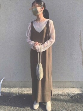 「archives（アルシーヴ）の楊柳長袖プルオーバー（Tシャツ/カットソー）」を使った、neneさん（レディース・154cm）の冬コーディネート