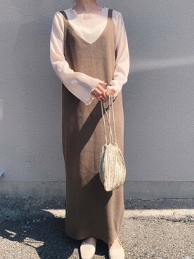 「archives（アルシーヴ）の楊柳長袖プルオーバー（Tシャツ/カットソー）」を使った、neneさん（レディース・154cm）の春コーディネート