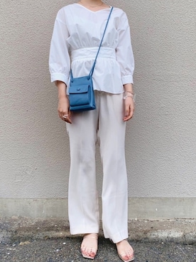 「LOWRYS FARM（ローリーズファーム）のセンタープレスカラーフレアパンツ　870189（その他パンツ）」を使った、neneさん（レディース・155cm）の春コーディネート