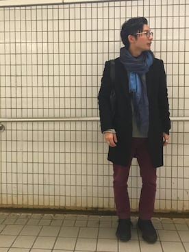 「OLIVER PEOPLES」｜「アイテム（チェスターコート）」を使った、Keyzoさん（メンズ・163cm）の冬コーディネート