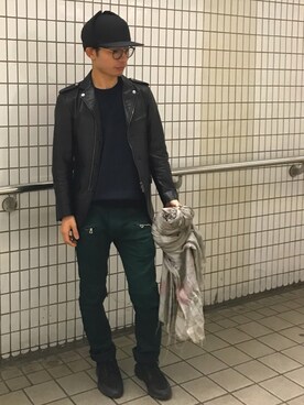 「RAINMAKER（レインメーカー）のアイテム（ライダースジャケット）」を使った、Keyzoさん（メンズ・163cm）の冬コーディネート