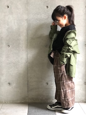 「アイテム（ミリタリージャケット）」を使った、☁︎雲とゆんちゃん☁︎さん（キッズ・110cm）の秋コーディネート