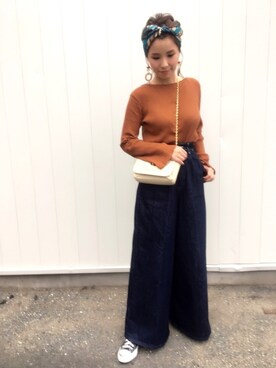 「URBAN RESEARCH（アーバンリサーチ）のUR ワイドリブ袖フレアカットソー（Tシャツ/カットソー）」を使った、yuniさん（レディース・155cm）の秋コーディネート