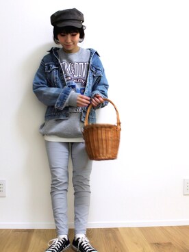 「AZUL by moussy（アズールバイマウジー）のストレッチツイルスキニーパンツ（その他パンツ）」を使った、yuniさん（レディース・155cm）の冬コーディネート