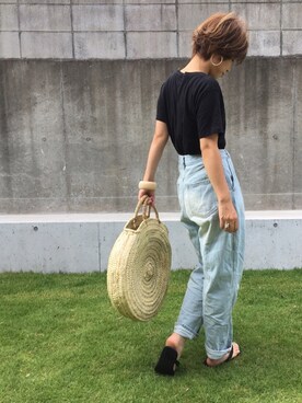 「Deuxieme Classe（ドゥーズィエムクラス）のアイテム（かごバッグ）」を使った、yuniさん（レディース・155cm）の夏コーディネート