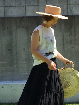 「Deuxieme Classe（ドゥーズィエムクラス）のアイテム（かごバッグ）」を使った、yuniさん（レディース・155cm）の夏コーディネート