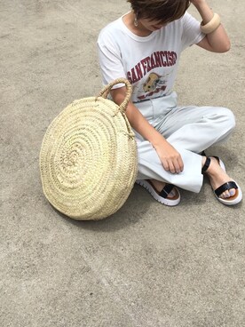 「Deuxieme Classe（ドゥーズィエムクラス）のアイテム（かごバッグ）」を使った、yuniさん（レディース・155cm）の夏コーディネート