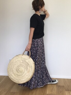 「Deuxieme Classe（ドゥーズィエムクラス）のアイテム（かごバッグ）」を使った、yuniさん（レディース・155cm）の夏コーディネート