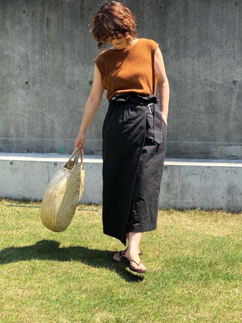 「休日スタイル、夏コーデ、ゆるコーデ、プチプラ、GU、サンダル」｜「Handmadeの【再販】ボールチェーンピアス（イヤリング、その他）」を使った、yuniさん（レディース・155cm）の春コーディネートの1枚目の写真