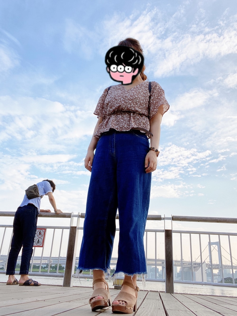 「ehka sopoのサボサンダル（サンダル、ベージュ系）」を使った、ちゃむさん（レディース・154cm）の夏コーディネートの1枚目の写真
