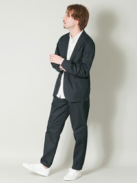 「REPRODUCTION OF FOUND（リプロダクションオブファウンド）のRED SEAM　別注 GERMAN TRAINER（スニーカー）」を使った、yukihigashiuraさん（メンズ・172cm）の春コーディネート