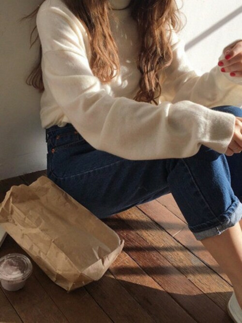 「HALEY PESCAのHALEY PESCA/カラータートルネックニット（ニット/セーター、ホワイト系）」を使った、CERCAさん（レディース・160cm）の冬コーディネートの1枚目の写真