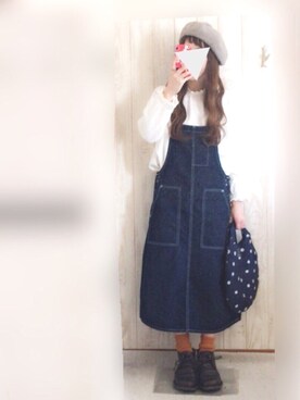 「ベレー帽推奨委員会」｜「アイテム（オールインワン・サロペット）」を使った、KORO☺︎さん（レディース・152cm）の春コーディネート
