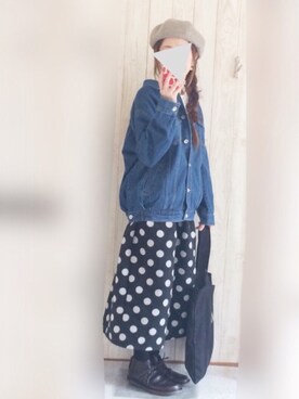 「ベレー帽推奨委員会」｜「アイテム（デニムジャケット）」を使った、KORO☺︎さん（レディース・152cm）の春コーディネート