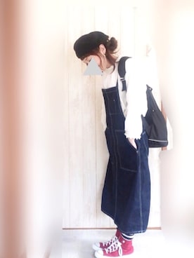 「ベレー帽推奨委員会」｜「アイテム（オールインワン・サロペット）」を使った、KORO☺︎さん（レディース・152cm）の春コーディネート