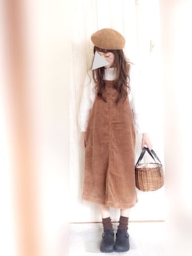 「ベレー帽推奨委員会」｜「アイテム（オールインワン・サロペット）」を使った、KORO☺︎さん（レディース・152cm）の春コーディネート