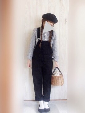 「ベレー帽推奨委員会」｜「アイテム（オールインワン・サロペット）」を使った、KORO☺︎さん（レディース・152cm）の春コーディネート