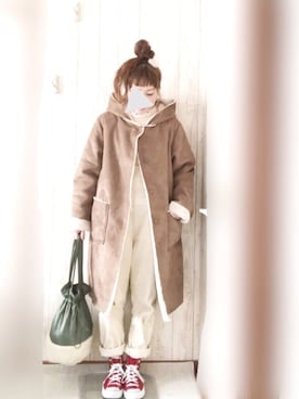 「niko and...（ニコアンド）のアイテム（ムートンコート）」を使った、KORO☺︎さん（レディース・152cm）の冬コーディネート