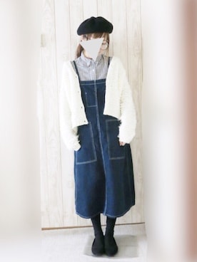 「ベレー帽推奨委員会」｜「アイテム（オールインワン・サロペット）」を使った、KORO☺︎さん（レディース・152cm）の冬コーディネート