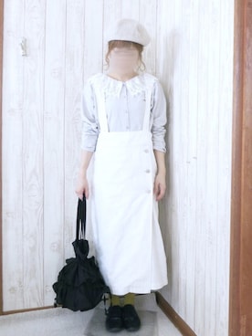 「ベレー帽推奨委員会」｜「アイテム（ジャンパースカート）」を使った、KORO☺︎さん（レディース・152cm）の春コーディネート