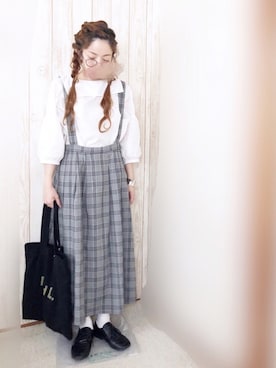 「チェックワンピース」｜「アイテム（ジャンパースカート）」を使った、KORO☺︎さん（レディース・153cm）の夏コーディネート