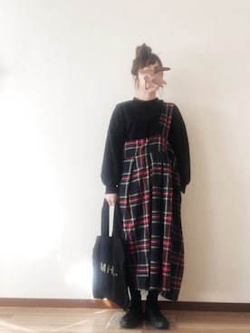 「152cm」｜「アイテム（ジャンパースカート）」を使った、KORO☺︎さん（レディース・152cm）の冬コーディネート