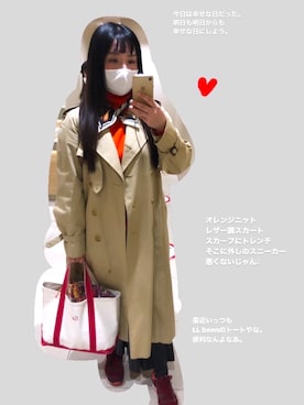 「レザースカート」｜「アイテム（トレンチコート）」を使った、sakittyさん（レディース・162cm）の秋コーディネート