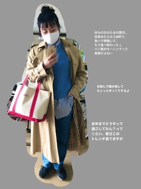 「ブルーコーデ」｜「アイテム（トレンチコート）」を使った、sakittyさん（レディース・162cm）の秋コーディネート