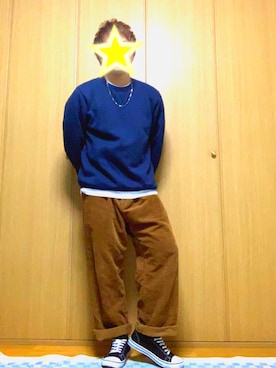 「H&M（エイチ・アンド・エム）のアイテム（Tシャツ/カットソー、ホワイト系）」を使った、りょうきさん（メンズ・164cm）の秋コーディネート