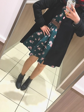 「dazzlin（ダズリン）のベルト付ローズワンピース（ワンピース、グリーン系）」を使った、kichanさん（レディース・161cm）の冬コーディネート