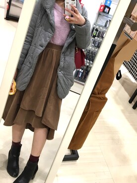 「one way（ワンウェイ）のアイテム（ニット/セーター、ピンク系）」を使った、kichanさん（レディース・161cm）の冬コーディネート