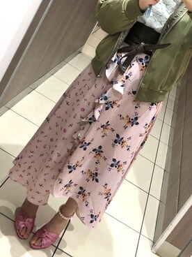 「GU（ジーユー）のアイテム（スカート、ピンク系）」を使った、kichanさん（レディース・161cm）の春コーディネート