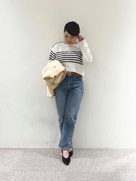 「Vincent et Mireille（バンソンエミレイユ）のアイテム（ノーカラージャケット）」を使った、mina   muroyaさん（レディース・153cm）の冬コーディネート