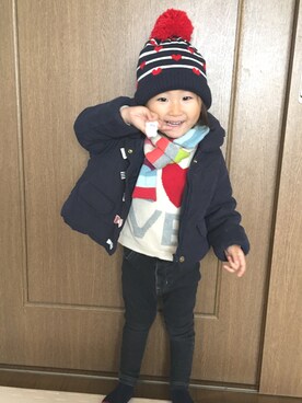 「petit main」｜「アイテム（ダウンジャケット/コート）」を使った、ricoooさん（キッズ・90cm）の秋コーディネート
