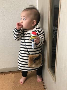 「petit main（プティマイン）のアイテム（その他トップス）」を使った、SaNaさん（キッズ・70cm）の秋コーディネート