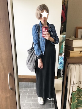 「グレンチェック」｜「アイテム（デニムジャケット）」を使った、てんさん（レディース・157cm）の秋コーディネート