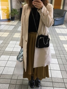 「NOLLEY’S（ノーリーズ）のアイテム（チェスターコート）」を使った、ふみさん（レディース・151cm）の春コーディネート