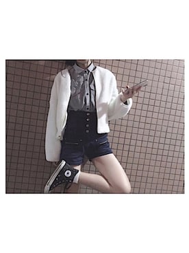 「ワイシャツ」｜「アイテム（ジャケット/アウター）」を使った、ちゃんしげさん（レディース・158cm）の秋コーディネート