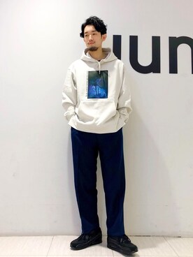 「JUNRED（ジュンレッド）のDAIKI NAKAMURA コラボグラフィックプルパーカー（パーカー）」を使った、so-ta_さん（メンズ・174cm）の秋コーディネート