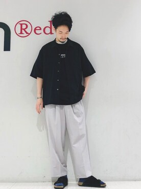 「JUNRED（ジュンレッド）の【AIR DRY/エアドライ】ワイドパンツ（その他パンツ）」を使った、so-ta_さん（メンズ・174cm）の春コーディネート