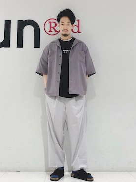 「JUNRED（ジュンレッド）の【AIR DRY/エアドライ】ワイドパンツ（その他パンツ）」を使った、so-ta_さん（メンズ・174cm）の春コーディネート