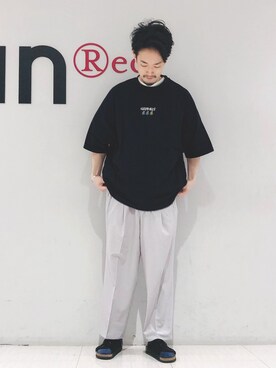 「JUNRED（ジュンレッド）の【AIR DRY/エアドライ】ワイドパンツ（その他パンツ）」を使った、so-ta_さん（メンズ・174cm）の春コーディネート