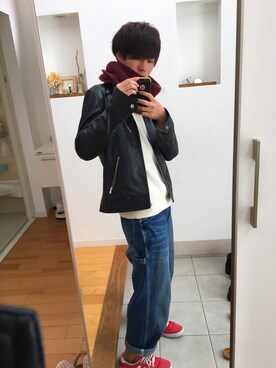 「Confirm（コンファーム）のアイテム（ライダースジャケット）」を使った、ひろみさん（メンズ・175cm）の冬コーディネート